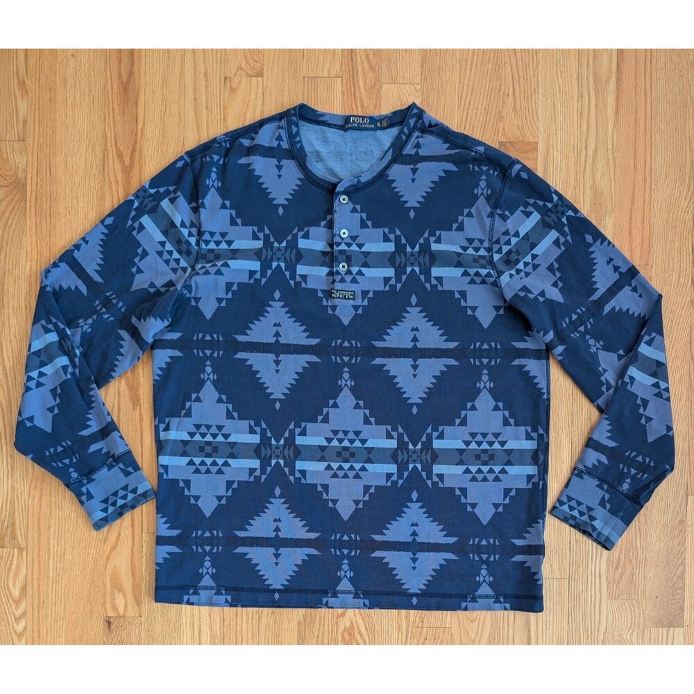 Polo Ralph Lauren Shirt Men XL Aztec AOP Standard Issue Henley Navajo Southwest